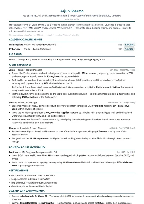Naukri Bio-data resume template