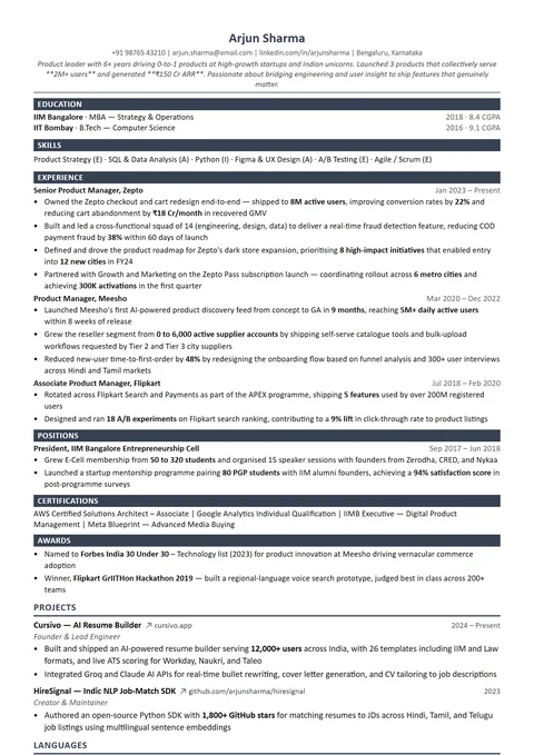 The One-Pager Resume Template — Cursivo