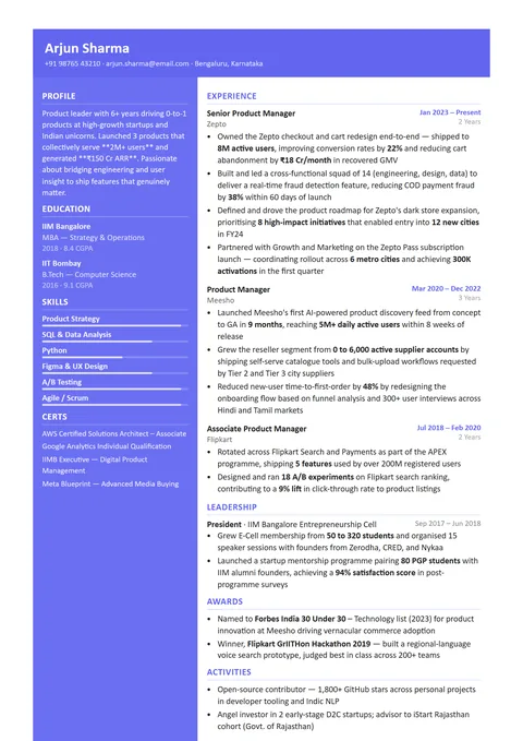 Two-Column Pro Resume Template — Cursivo